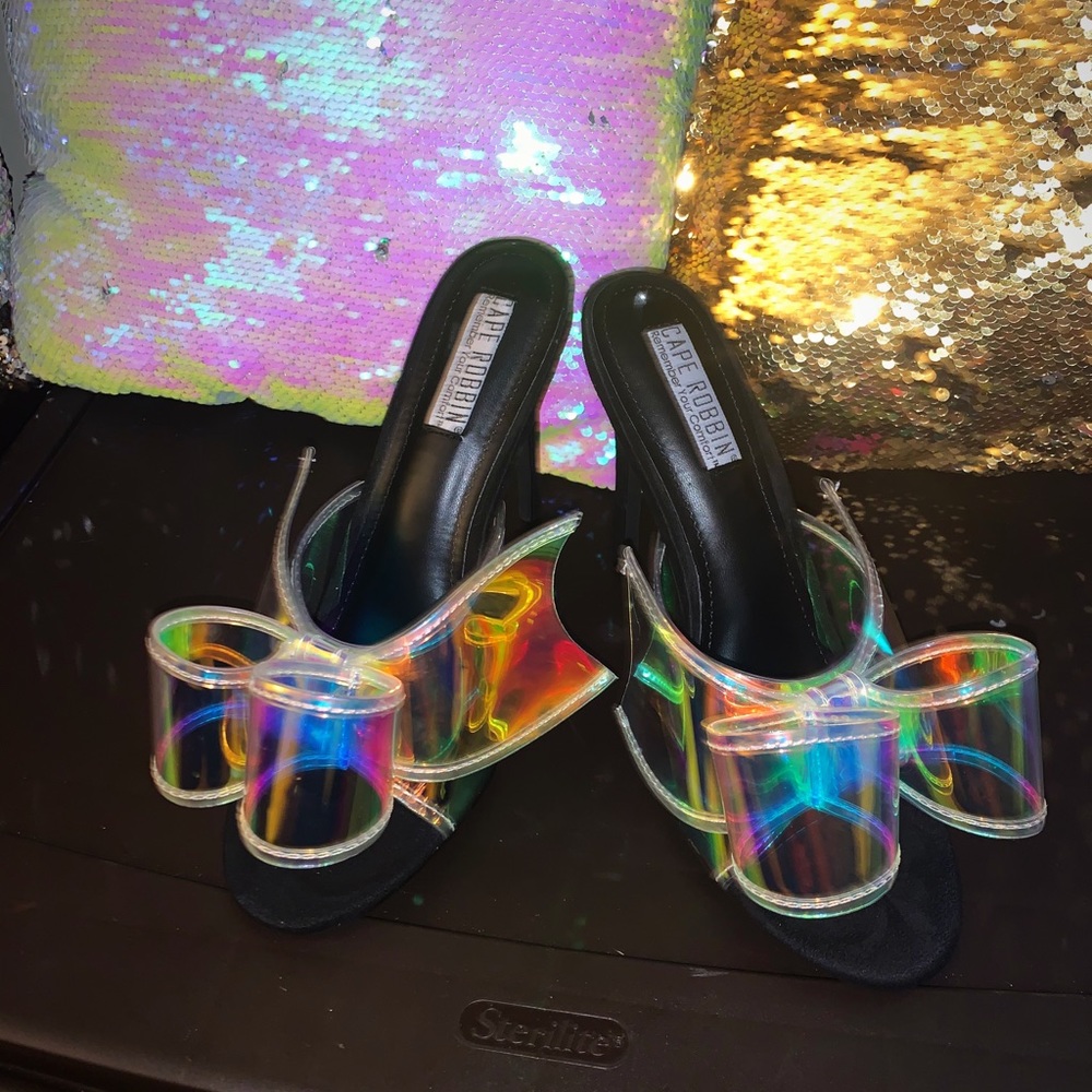 Suede bottom Holographic Bow Heels